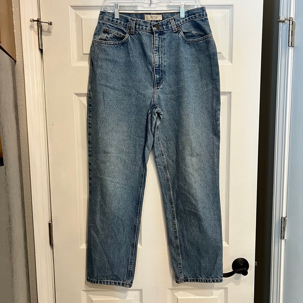 Jones Sport Straight Leg Jeans 100% Cotton Denim Vintage High Rise Blue Size 12